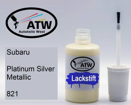 Subaru, Platinum Silver Metallic, 821: 20ml Lackstift, von ATW Autoteile West.